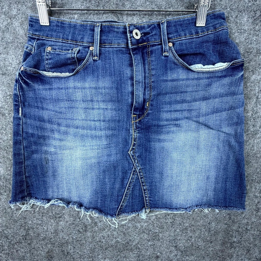 Signature Levis Denim Mini Jean Skirt Womens 4/27 Blue 90s Y2K Frayed Hem